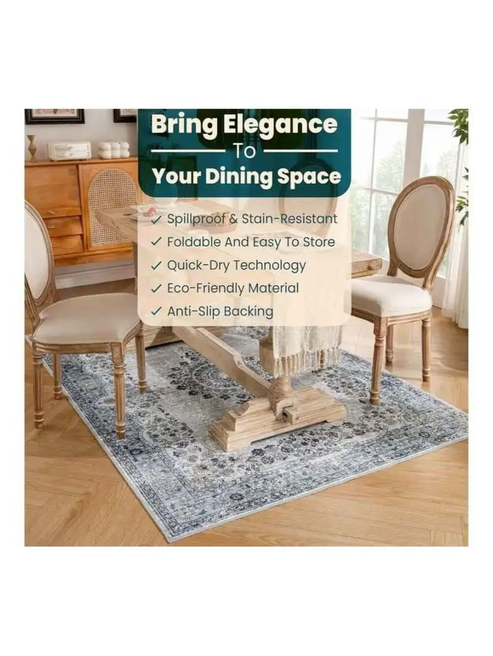 Istana Blue 8x10 Rugs Living Room Foldable Bedroom Stain Resistant Washable Eco